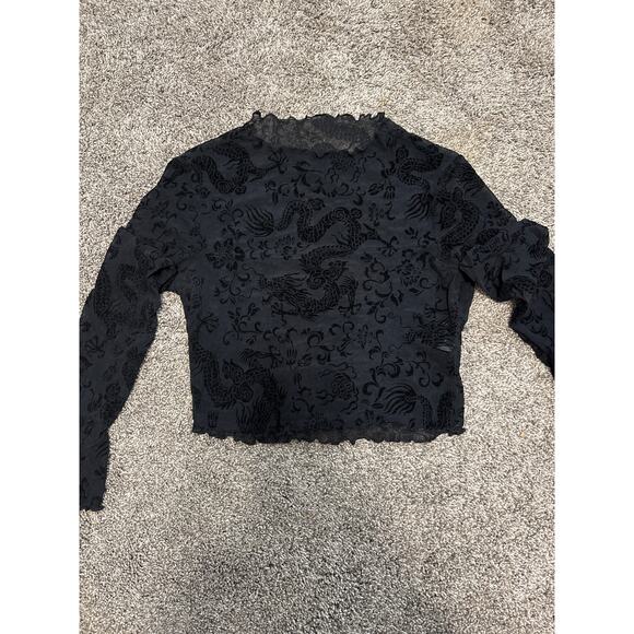 SHEIN Mesh See Through Long Sleeve Top Size XS Black Dragons - Picture 1 of 3